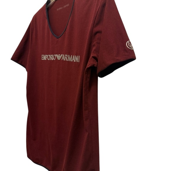 Armani Exchange Men's Slim Fit Short Sleeve Pima Cotton V-Neck Shirt, Burgundy - Picture 14 of 16